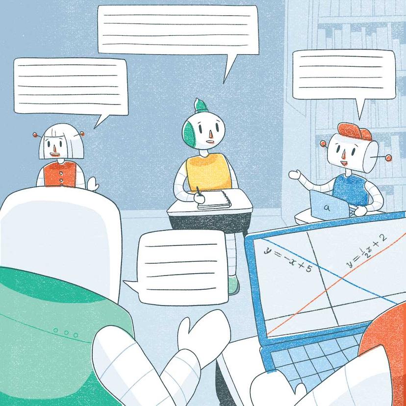 In the class the next day, students discuss their misconceptions in groups.